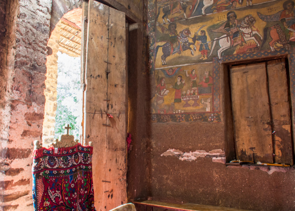 Inside Debre Birhan Selassie church in Gondar