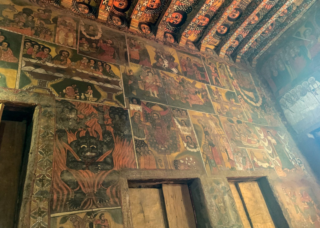 Walls inside Debre Birhan Selassie church in Gondar