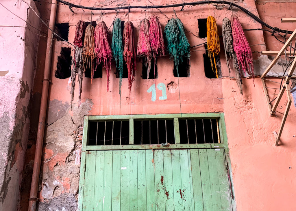 Dyed textiles in the medina - Marrakesh