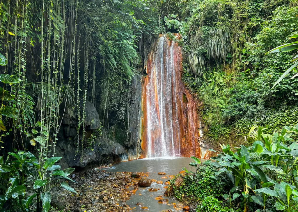 Waterfall at Diamond Falls Botanical Gardens St Lucia